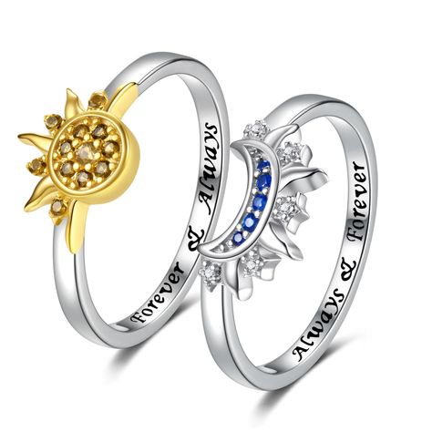 PRICES MAY VARY. ☀ 【Always and Forever】 🌙 "I love three things in this world. Sun, Moon and You. Sun for morning, moon for night, and you forever." This stunning celestial jewelry set is a beautiful and subtle way to express your love and commitment to your loved one. ☀ 【Forever & Always】🌙 Matching Rings Set are great gift for lover, wife, fiancee, sister, mother, daughter, friendship rings for bff, friends, or a little treat for yourself on any Life's most Joyful Occasions, like mothers day, Cheap Promise Rings For Teens, Friend Aversary Gifts, Couples Rings Silver, Friendship Jewelry For Three, Cute Gifts For Partner, Bff Jewelry For 2 Rings, Best Friend Matching Jewelry, Sun And Moon Wedding Rings, Rings For Bff