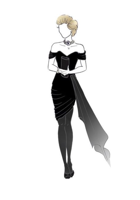 Royal Sketches, Princess Diana Revenge Dress, Revenge Dress, Diana Queen, Diana Style, Screen Lock, Designer Outfit, Diana Fashion, Cartoon Sketches