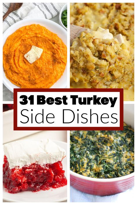 Sweet potatoes, stuffing, cranberry sauce, and spinach casserole. Best Turkey Side Dishes, Best Sides With Turkey, Vegetable Side Dishes For Turkey Dinner, Best Sides For Turkey Dinner, Turkey Dinner Side Dishes Christmas, Fried Turkey Sides, Summer Turkey Dinner Sides, Turkey Sides Thanksgiving, Turkey Dinner Ideas Side Dishes