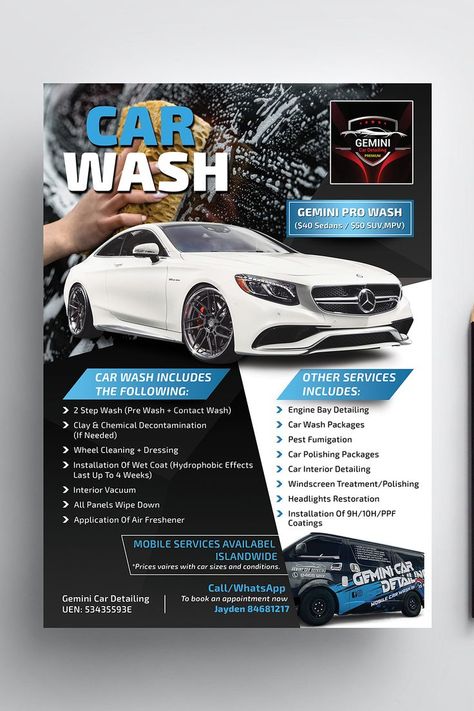 Car Wash Posters Ideas, Car Wash Posters, Car Wash Systems, Car Detailing Interior, Car Wash Business, Posters Ideas, Car Advertising Design, Mobile Car Wash, Car Wash Services