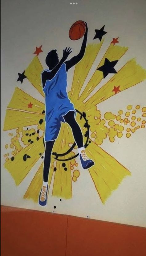 Sports Wall Painting Ideas For School, Sports Painting Ideas Wall Art, Sports Mural, Sports Graffiti, Sports Drawings, Sports Painting, School Wall Art, School Murals, School Painting