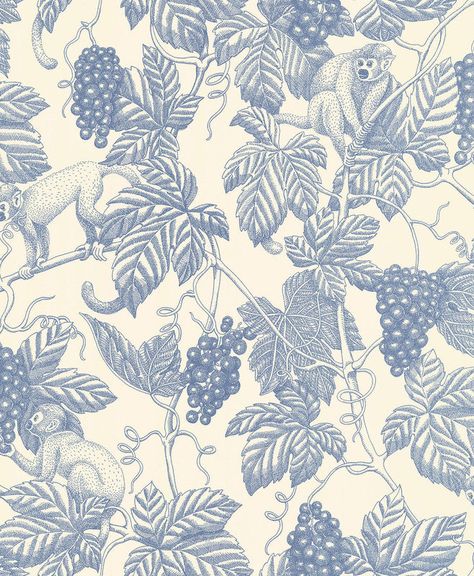 Grape Thief Wallpaper in Faded Denim Thief Wallpaper, Grape Wallpaper, Graphic Rug, Wall Art Wallpaper, Eclectic Design, Faded Denim, Made To Measure Curtains, Burke Decor, Beige Background