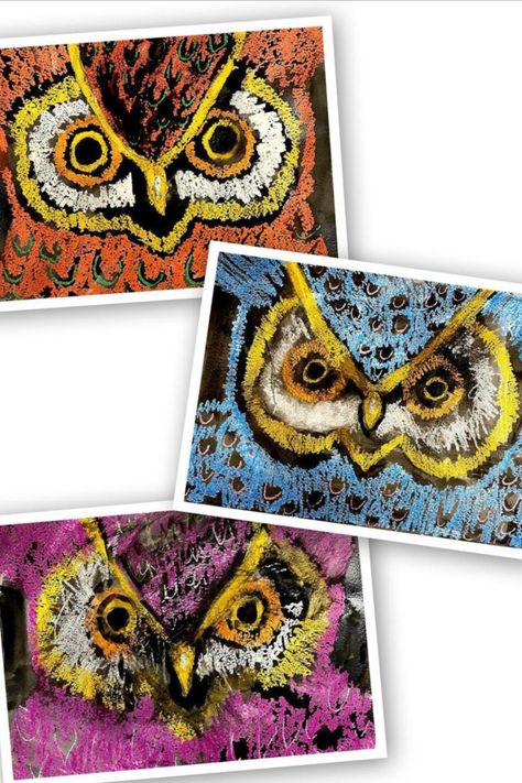 These vibrant and fun owl close ups were created using watercolor and crayons for a wax resist. This kids art project was done by kids ages 8-10. Follow for more art ideas for kids! Owl Painting Kids, Wax Resist Watercolor, Kids Art Ideas, Wax Crayon Art, Watercolor Owls, Online Art Tutorials, Elementary School Art, Animal Art Projects, Middle School Art Projects