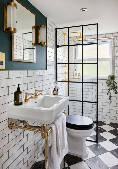 Real home: en suite shower room is packed with style | Real Homes Drømme Bad, Very Small Bathroom, Ensuite Shower Room, Bilik Air, En Suite Shower Room, Victorian Bathroom, Small Bathroom Makeover, Stunning Bathrooms, Black And White Tiles