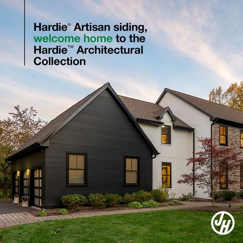 Modern Hardy Board Exterior, Hardie Architectural Siding, Stucco And Hardie Board Exterior, Modern Hardie Board Exterior, Hardy Plank, Hardie Artisan Siding, Hardi Plank Siding Ideas, Hardy Board Siding, Hardie Board Siding Ideas