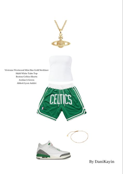 Celtics Outfit, Boston Celtics Outfit, Boston Celtics Shorts, White Tube Top, Tailgate Outfit, Gameday Outfit, Boston Celtics, Summer Fashion Outfits, Tube Top