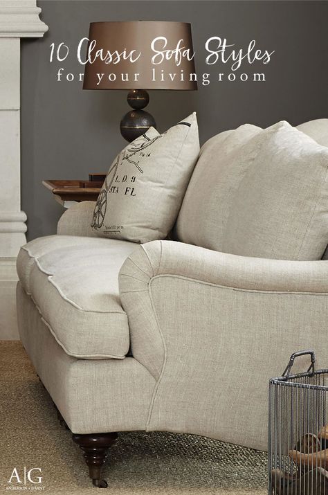 Overwhelmed when trying to find the perfect sofa for your living room?  Check out this post with 10 Classic Sofas that will never go out of style.  |  www.andersonandgrant.com English Roll Arm Sofa Living Room, Traditional Couch, Classic Sofa Styles, English Roll Arm Sofa, Timeless Sofa, Room Furniture Design, Traditional Sofa, Rolled Arm Sofa, Classic Sofa