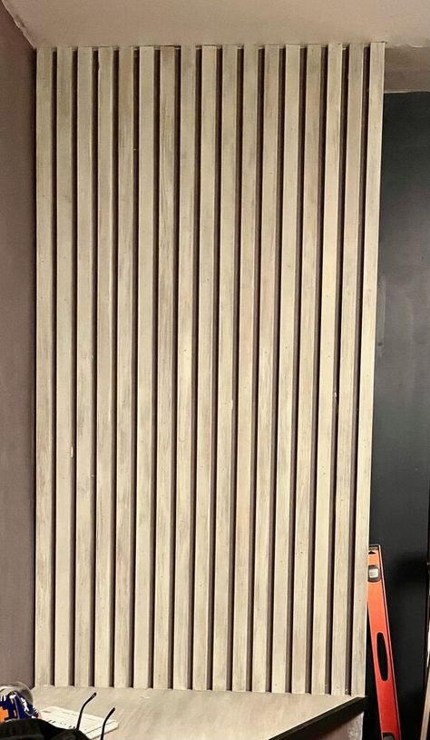 Diy Wood Strip Accent Wall, Diy Wood Slats Wall, Removable Wood Slat Wall, Plywood Slat Wall, Diy Fluted Wall Panel, Easy Slat Wall, Bathroom Wall Update, Cheap Slat Wall Diy, How To Make A Slat Wall