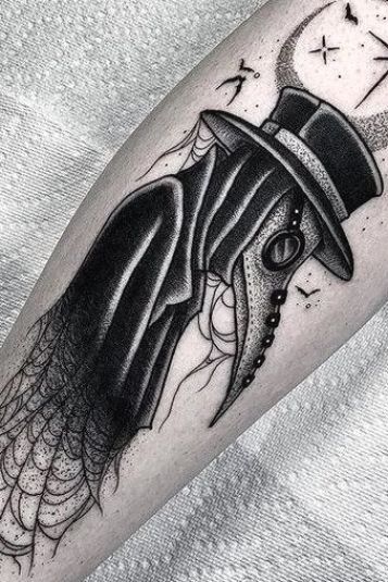 Top 30 Plague Doctor Tattoos #cutetattoos #tattoo #tattooideas Dotwork Style Tattoo, Plaque Doctor Tattoo, Plague Doctor Tattoo Simple, Black Plague Doctor Tattoo, Witch Doctor Tattoo, Plague Doctor Tattoo Design, Steampunk Tattoo Ideas, Industrial Tattoo, Steampunk Tattoos