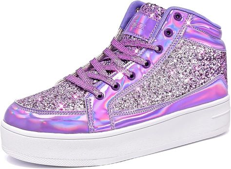 Amazon.com | IGxx Womens Purple Glitter Dress Shoes Rhinestone Sequin Boots High Top Platform Sneakers Sparkly Tennis Wedding Zapatos Plataforma Zapatillas para Mujer Size 8 | Shoes Sequin Boots, Metallic Sneakers, Glitter Sneakers, Black High Tops, Glitter Shoes, Girly Shoes, Platform Sneakers, Wedding Shoes, Womens Sneakers