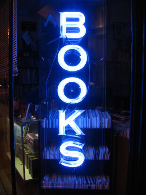 Neon Book Aesthetic, Blue Reading Aesthetic, Neon Library, Books Blue Aesthetic, Blue Aesthetics, Ravenclaw Aesthetic, Neon Words, Neon Lights, Neon Blue