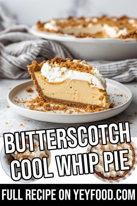 Butterscotch Cool Whip Pie - Yeyfood.com: Recipes, cooking tips, and kitchen hacks for home cooks of all levels Butterscotch Dessert Dip, Butterscotch Cream Pie Recipes, Butterscotch Pie Pudding, Cold Pies Easy, Butterscotch Pie With Jello Pudding, Butterscotch Pie Easy Jello, Butterscotch Cool Whip Pie, Butterscotch Pudding Pie Jello, No Bake Butterscotch Pie