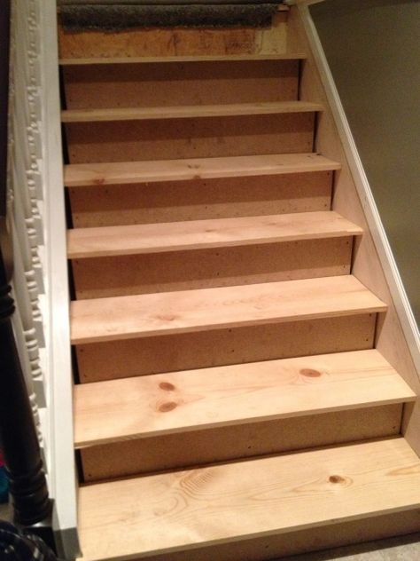 cut a stair skirt and fit the new stair treads, The Serene Swede on Remodelaholic Pine Stair Treads, Stairs Skirting, Stairs Makeover Design, Diy Stairs Makeover, Redo Stairs, Diy Staircase Makeover, Laminate Stairs, Stair Makeover, Hardwood Stairs