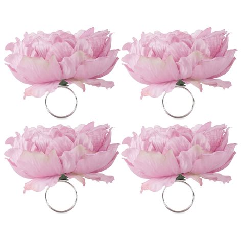 "Buy the DII® Peony Napkin Rings, 4ct. at Michaels. These peony napkin rings are perfect for the spring or the summer season. These peony napkin rings are perfect for the spring or the summer season. They'll make great casual or formal dinner accents when complemented by beautiful dishes. Details: Available in assorted colors 5\" x 5\" x 4\" 4 napkin rings Polyester | DII® Peony Napkin Rings, 4ct. in Pink | 5\" x 5\" x 4\" | Michaels®" Beaded Napkin Rings, Holiday Dinner Party, Easter Tablescapes, Pink Peony, Napkin Ring, Outdoor Parties, Easter Table, Pink Ring, Peony Flower