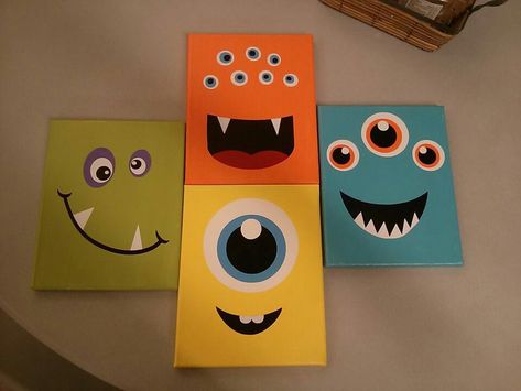 Cute idea for a monster room Monster Bedroom, Monster Theme Classroom, Monster Classroom, Monster Room, Monster Nursery, Monster Theme, Door Art, Kids Painting, Kids Canvas