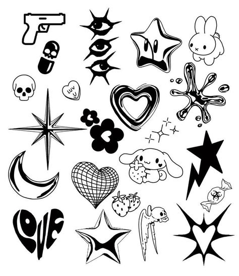 Tattoo Flash For Beginners, Flash Tiny Tattoo, Tattoo Ideas Drawings Simple, Fortnite Tattoo Ideas, Flash Tattoo Designs Ideas, Sticker Ideas Black And White, Flash Tattoo Simple, Small Tattoos Flash, Tiny Drawing Ideas