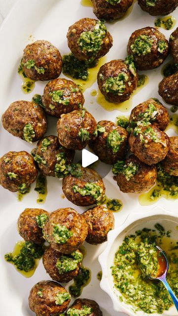 Kathleen Ashmore on Instagram: "Chimichurri Meatballs aka your family’s new favorite weeknight dinner recipe 🙌
✨My mission is to get you making one meal for your family that is nutritious, delicious, and stress free.  Follow for more recipes and enjoy these!
Recipe is ⬇️ and in my debut NYT Best Selling cookbook Big Bites, available everywhere books are sold!

Chimichurri Meatballs:
Makes 25-30 golf ball sized meatballs

Chimichurri Sauce (Yield:  about ½ cup):
1 small shallot, cut into wedges
3/4 cup flat-leaf parsley, stems removed
1 tablespoon fresh oregano, stems removed
2 garlic cloves, peeled
1 teaspoon Kosher salt
½ teaspoon fresh cracked black pepper
2 tablespoons extra virgin olive oil
1 tablespoon red wine vinegar, plus more to taste
 
Meatballs:
Olive oil, for greasing
2 pounds Chimichurri Meatballs, Kathleen Ashmore, Chimichurri Sauce, Fresh Oregano, Weeknight Dinner Recipe, Wine Vinegar, Make Ahead Meals, More Recipes, Meatball Recipes