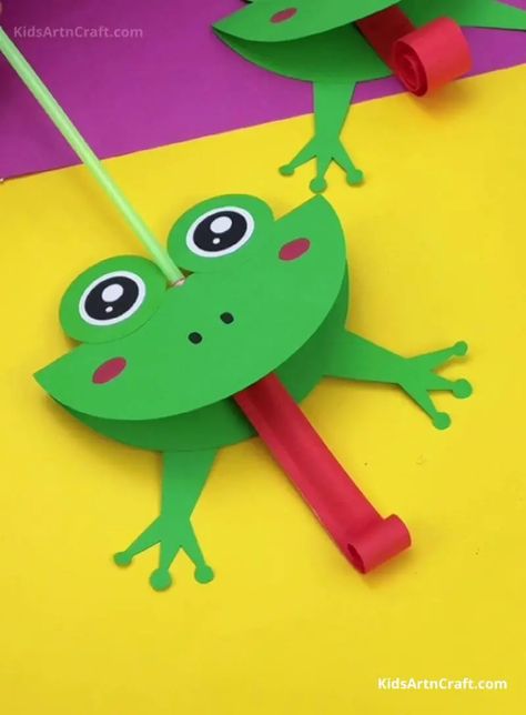 35+ Easy Frog Crafts for Preschooler Kids to Make Frog Party Blower Craft, How To Make A Frog, Frog Puppet Craft, Frog Paper Craft, Frog Crafts For Kids, Frog Template, Art And Craft Activities, Paper Frog, Frog Craft