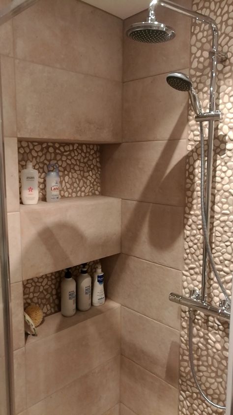 Shower Wall Shelf Built Ins, Shower Wall Storage Built Ins, In Wall Shower Shelves, Shelving In Shower Shelf Ideas, Showers With Built In Shelves, Bathroom Shower Shelves Built Ins, Shower Room Shelves, Shower With Built In Shelf, Long Bathroom Shelf