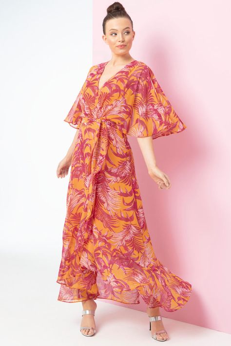 Orange Chiffon, Fab Dress, Floaty Dress, Chiffon Wrap, Dress Occasion, Wrap Maxi Dress, Tropical Dress, Tropical Party, Pleated Maxi Dress