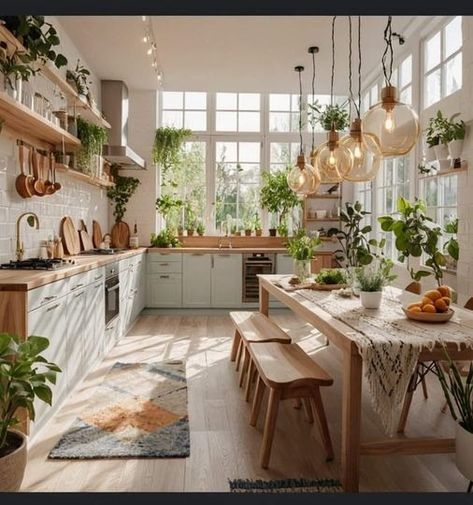 (20+) Interior & Exterior Harmony | Facebook Modern Tropical Kitchen, Sunroom Kitchen, Homestead Decor, Tropical Kitchen, Big Windows, Modern Tropical, Kitchen Shelves, Home Decor Kitchen, Kitchen Lighting