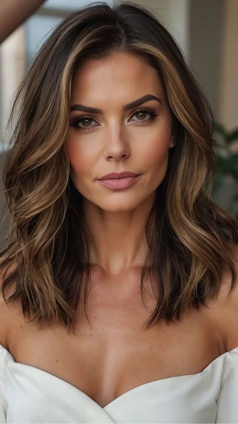 Haircuts For Medium Length Hair Layers, Long Hairstyles With Long Layers, Haircut For Moms, Medium Length Haircut For Long Face, Shoulder Length Hair With Long Layers, 90s Layered Hair Medium, Long Shoulder Length Hair, Brunette Long Bob, Shoulder Length Hair With Layers