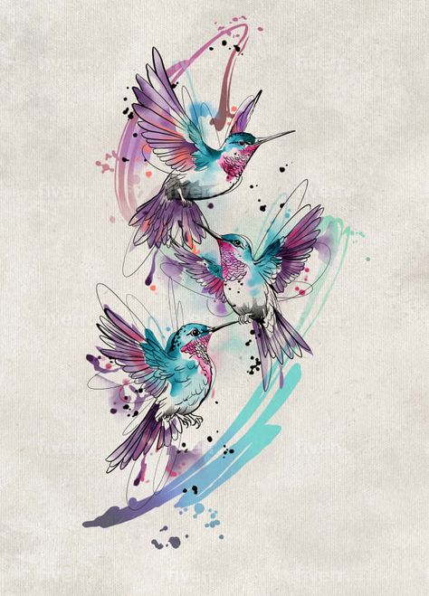 Watercolour Bird Tattoo, Watercolor Flower Tattoo Design, Watercolor Hummingbird Tattoo, Watercolor Tattoos For Women, Watercolor Sleeve, Hummingbird Tattoo Watercolor, Watercolor Tattoo Design, Colorful Hummingbird Tattoo, Tattoo Watercolour