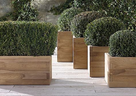 Reclaimed French Oak Staccato Planter | Gardenista Diy Restoration Hardware, Garden Troughs, Large Outdoor Planters, Garden Planter Boxes, Wooden Planter Boxes, Square Planters, Garden Containers, Wooden Planters, Wood Planters