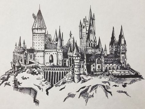 Hogwarts Castle Drawing, Hogwarts Print, Harry Potter Sketch, Harry Potter Castle, Anime Sasuke, Castle Tattoo, Harry Potter Art Drawings, Castle Drawing, Potter Tattoo