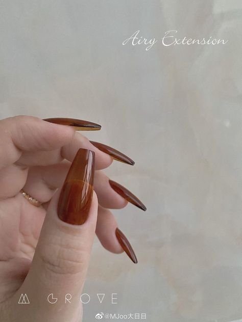 Jelly Brown Nails Acrylic, Translucent Brown Nails, Amber Jelly Nails, Brown Jelly Nails, Asian Blush, Trendy Brown Nails, Brown Nail Ideas, Blush Nail, Brown Nail