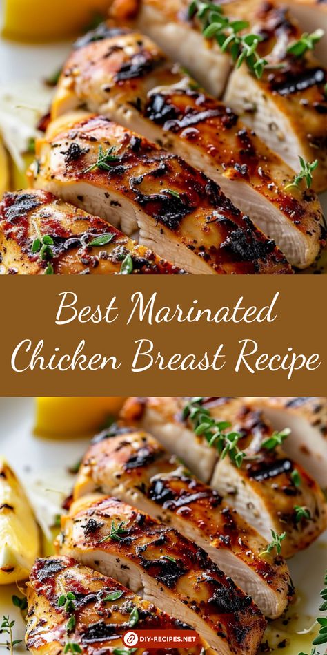 Discover the best marinated chicken breast recipe. Olive oil, garlic, and herbs make these grilled chicken breasts incredibly tasty and juicy. Marinate Chicken Recipes, Marinades For Chicken Breast, Chicken Breast Marinade Recipes Baked, Gourmet Chicken Breast Recipes, Airline Chicken Breast Recipes, Best Chicken Breast Recipes Baked, How To Marinate Chicken, Frozen Boneless Chicken Breast Recipes, Chicken Breast Marinade For The Grill