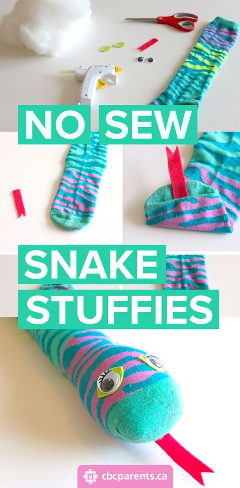 Bubble Wrap Snake Craft, Sock Snake Diy, Diy Snake Stuffed Animal, Snake Puppet Diy, No Sew Kids Crafts, March Break Crafts, No Sew Crafts For Kids, Snake Craft Ideas, Sock Crafts Diy