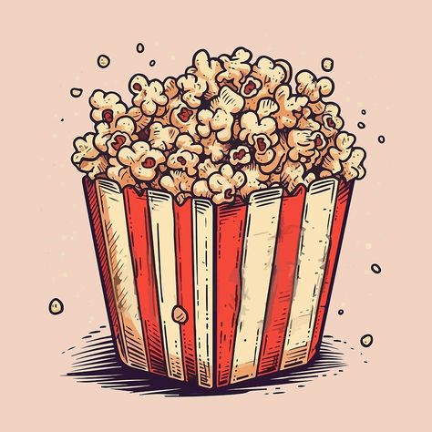 "Cinema Box of Popcorn Comic Style" by Arncil | Redbubble Popcorn Bucket Drawing, Popcorn Aesthetic Vintage, Popcorn Sketch, Popcorn Drawing, Popcorn Illustration, Popcorn Aesthetic, Bucket Drawing, Popcorn Art, Corn Drawing