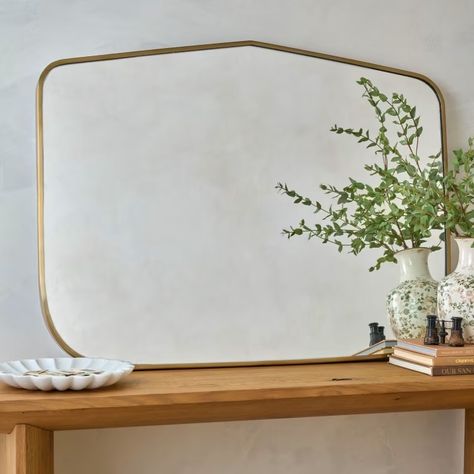 Decor Shop - Magnolia Rincon, Large Mirror Over Fireplace, Mirror Over Fireplace, Gold Arch Mirror, Joanna Gaines Magnolia, Wall Decor Mirrors, Mantle Styling, Mantle Mirror, Wavy Mirror