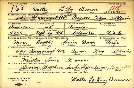 Dorothy Louise Brown discovered in U.S., World War II Draft Cards Young Men, 1940-1947 Louise Brown, L Names, Historical Documents, Young Men