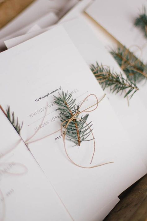 Evergreen Wedding, Rustic Wedding Decorations, Winter Wedding Decorations, Wedding Ceremony Programs, Practical Wedding, Winter Wedding Invitations, 카드 디자인, Winter Wedding Inspiration, Winter Wonderland Wedding