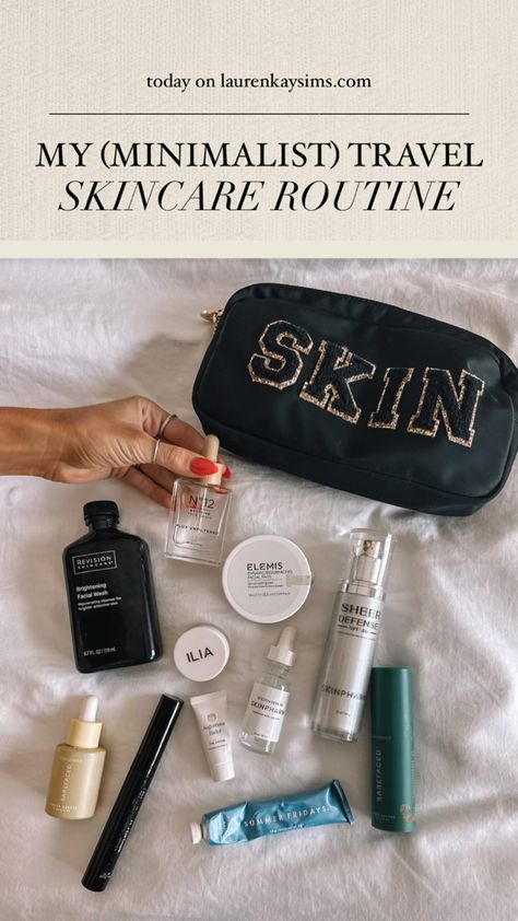 click to read my blogpost of all the skincare / beauty products when i travel! it doesnt have to be overwhelming & ive narrowed it down to the best of the best! 🙌🏼 Travel Size Skincare Products, Travel Skincare Essentials, Everyday Skin Care Routine, Lauren Kay Sims, Minimalist Skincare, Travel Skincare, Everyday Skincare, Night Skin Care Routine, Routine Skincare