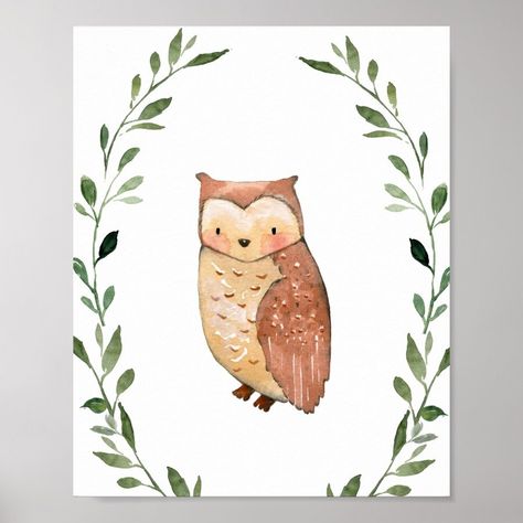 Greenery Owl Woodland Animals Nursery Wall Art Zazzle Woodland Animals Nursery, Woodland Animal Wall Art, Owl Wall Art, Woodland Animal Nursery, Animal Wall Art Nursery, Animals Nursery, Nursery Paintings, Nursery Poster, Animal Coloring