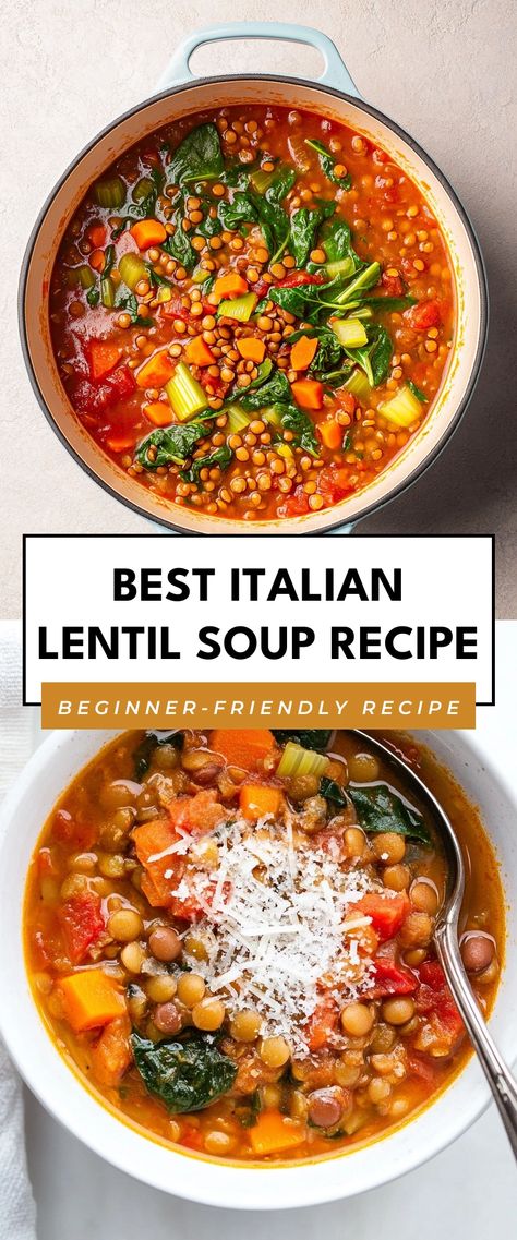 Image for Best Italian Lentil Soup Recipe Best Ever Lentil Soup, Giada De Laurentiis Lentil Soup, Veggie Lentil Soup Crock Pot, Clean Lentil Recipes, Cookie And Kate Lentil Soup, Healthy Italian Soup Recipes, Lentil Garbanzo Bean Soup, Flavorful Lentil Recipes, Pork Lentil Soup