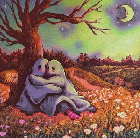 Two Ghosts, Ghost Painting, Arte Peculiar, Autumn Magic, Art Halloween, Arte Inspo, Magic Art, Ethereal Art, Fall Wallpaper