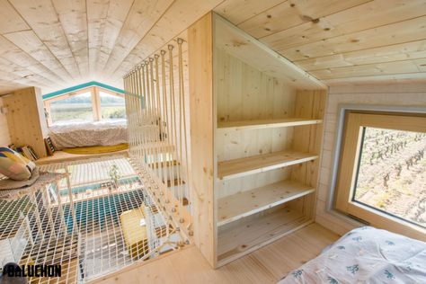 Single Mom Tiny House, Tiny House 2 Bed, Teenage Tiny House, Tiny House With Library, Tiny House Two Lofts, Tiny House Lofts, Tiny Home Bunk Beds, 2 Loft Tiny House, Small House Shed Tiny Homes