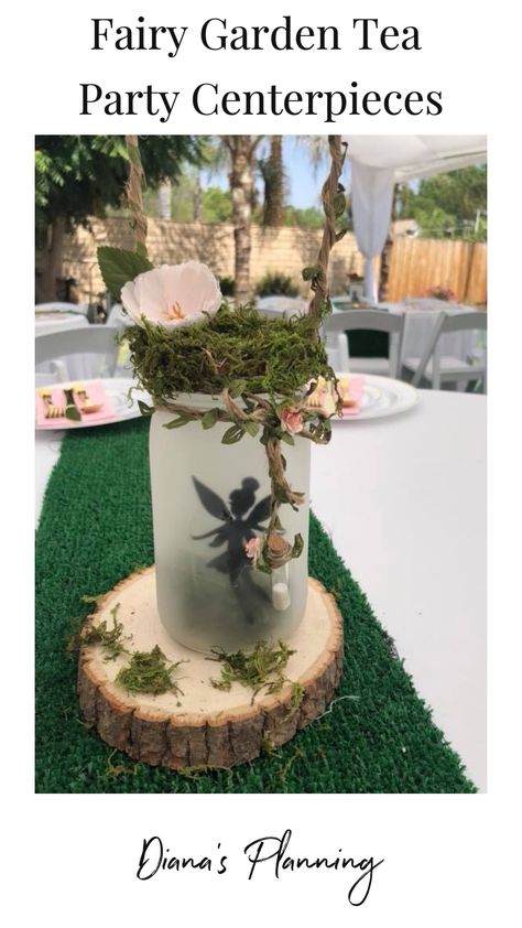 Fairy Quince Centerpieces, Fairy Theme Decoration Ideas, Fairy Centre Pieces, Sweet 16 Party Ideas Fairy Theme, Fairy Birthday Ideas Decoration, Fairy Tail Centerpieces, Fairy Birthday Party Centerpieces, Enchanted Baby Shower Centerpieces, Diy Fairy Centerpiece