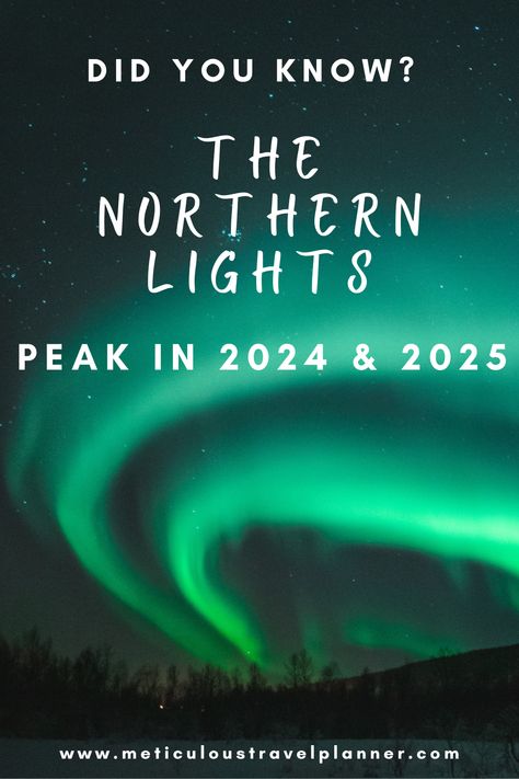 Is seeing the Northern Lights on your bucket list? Time to start planning a trip since 2024 and 2025 will provide peak viewing. Click the link for more information! #northernlights #travel #vacation #traveling #traveldestinations #winter #wintervacation #travelinspiration #bucketlist #vacationmood Best Place To See The Northern Lights, Northern Lights Vacation Trips, Best Place To See Northern Lights, Best Places To See The Northern Lights, Northern Lights Vacation, Alaska Northern Lights Travel, Northern Lights Trip, Northern Lights Travel, Northern Lights Canada