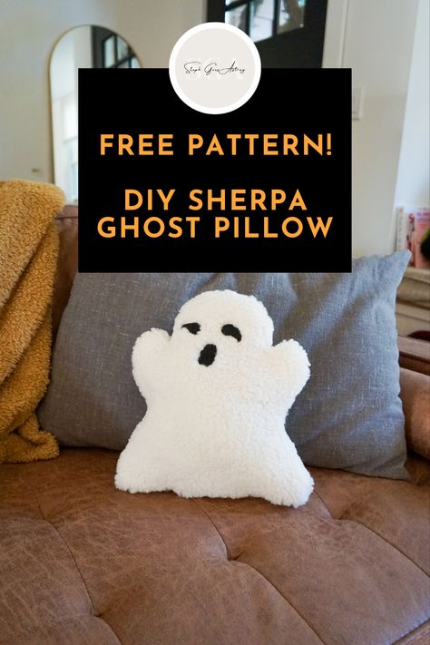 Make your own sherpa ghost pillow for cheap! Easily customizeable and you can make several for the price of one that you would buy! DIY Halloween Craft for last minute halloween decorations. DIY Halloween Decor. Includes pattern and directions. Spooky Pillow Diy, Beginner Halloween Sewing Projects, Mummy Pillow Diy, Diy Halloween Pillows No Sew, Sherpa Ghost Pillow, Ghost Pillow Sewing Pattern, Halloween Decorations Sewing, Diy Halloween Cricut Projects, No Sew Halloween Crafts