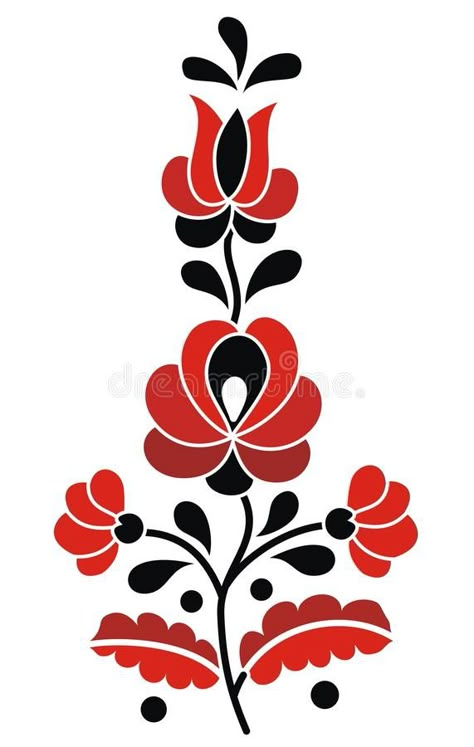 Hungarian Tattoo, Folk Motif, Hungarian Embroidery, Folk Art Flowers, Redwork Embroidery, Scandinavian Folk Art, Pola Sulam, Learn Embroidery, Folk Embroidery