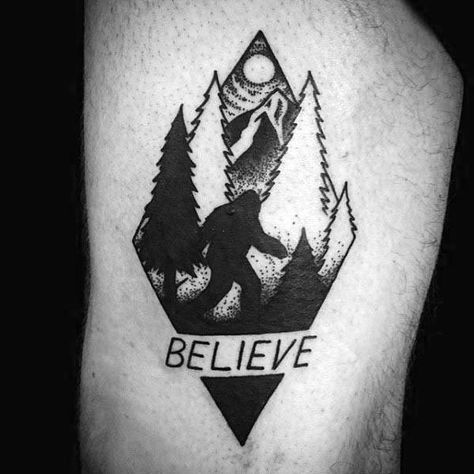 Manly Bigfoot Tattoo Design Ideas For Men Bigfoot Tattoo, Ufo Tattoo, Mythological Creature, Men Tattoo, Men Art, Theme Tattoo, Tattoo Designs For Men, Foot Tattoo, Ink Ideas