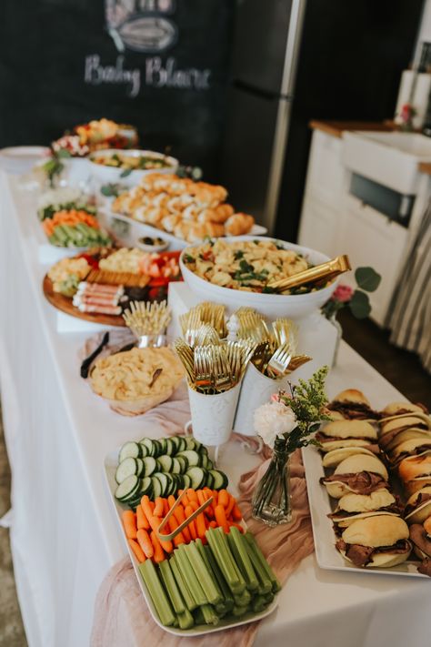 Bridal Shower Salads, Build Your Own Sandwich Bar Ideas, Small Celebration Ideas, Soup Bar Baby Shower Ideas, In Home Baby Shower Setup, Baby Shower Food Table Set Up Display, Fall Baby Shower Brunch Food Ideas, Baby Shower Table Set Up Ideas Layout, Baby Brunch Food