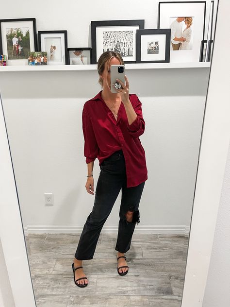 Shop Zeagoo Womens Satin Silk Shirt … and other curated products on LTK, the easiest way to shop everything from your favorite creators. Simple Date Night Outfit, Satin Button Down Shirt, Red Button Up Shirt, Satin Shirt, Red Button, Satin Silk, Red Satin, Night Outfits, Silk Shirt