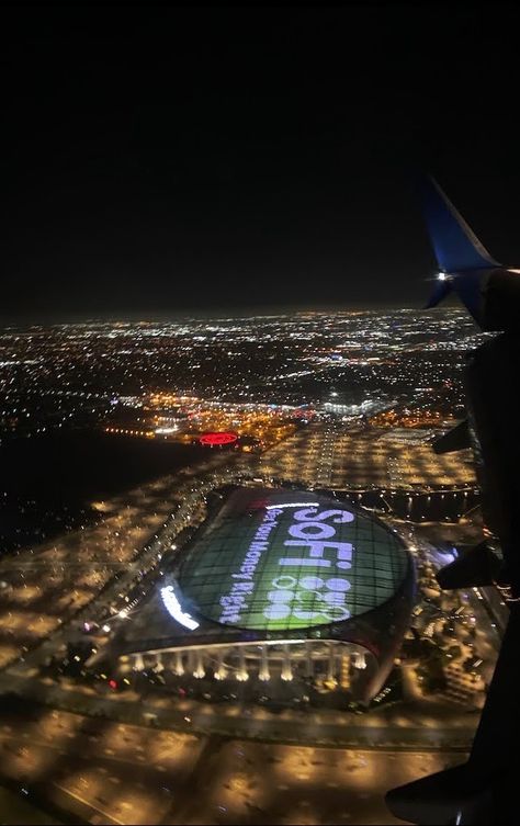 taken while I was about to land in LA. watching outside the window as we passby sofi stadium where BTS performed :)) Sofi Stadium, Outside The Window, The Window, Night Time, Airplane View, Flight, Road Trip, This Is Us, Angeles