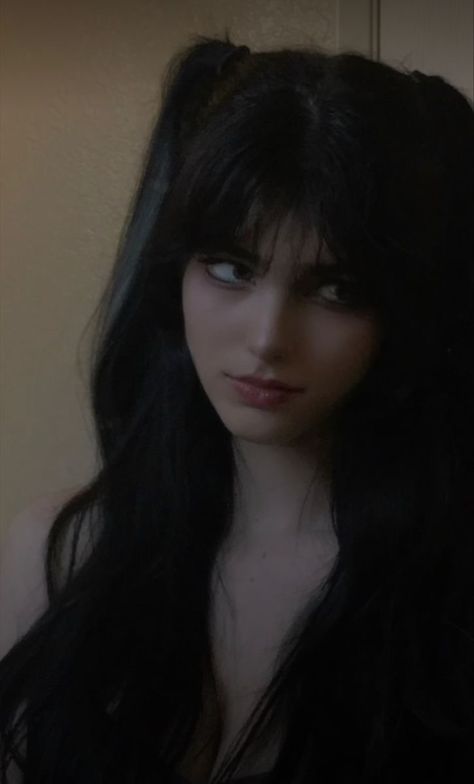 #nosepiercings #makeup #alternative #did #faceclaim #alter Gothic Core Outfit, Pale Girl With Black Hair, Girl With Black Hair Aesthetic, Black Hair With Bangs Grunge, Black Haired Girl Aesthetic, Sinister Darling, Black Hair Female, Dark Hair Girl, Black Haired Girl